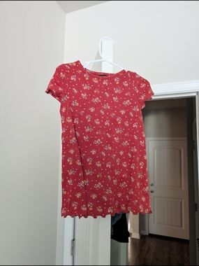 Girls' Red Floral Short Sleeve Dress